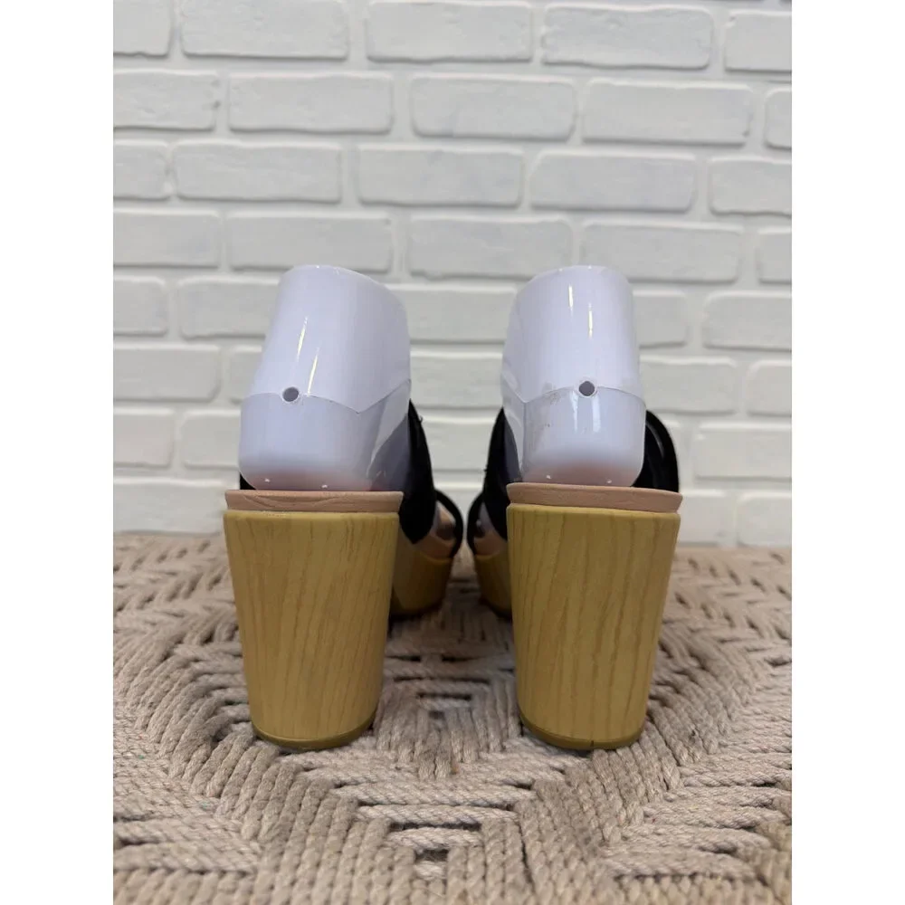 Dr. Scholl's Bayside Platform Sandals Black Suede-Look Size 7.5